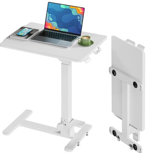 JYLH JOYSEEKER 27 Foldable Mobile Standing Desk, No-Assembly Needed, White | Portable Computer Workstation for Small Space, Collapsible Standing Desk with 90° Tiltable Desktop for Storage