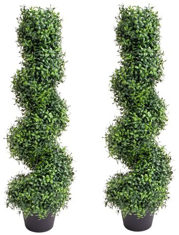 GarveeHome Künstlicher Buchsbaum-Formschnitt für den Außenbereich, 88,9 cm, 2 Stück, Kunstpflanze, Spiralbaum im Topf, ganzjährig grüne Kunstpflanze für Innenbereich, Haustür, Veranda
