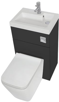MILANO Black Bathroom Basin Toilet WC Unit Chrome Flush Button 500 x 890mm