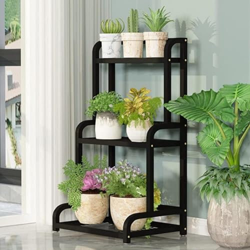 Schmiedeeiserner 3-stöckiger Blumentopfhalter für drinnen und draußen, Ausstellungsregal für Garten, Balkon, Eckregal mit mehreren Leiterregalen, Pflanzen-Organizer (80 x 40 x 102 cm)