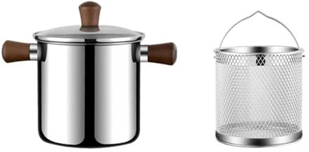 LOVIVER Frittiertopf mit Doppelgriff Mini-Fritteuse Suppentopf Edelstahl-Kochgeschirr Frittiertopf für Putenkeulen, S