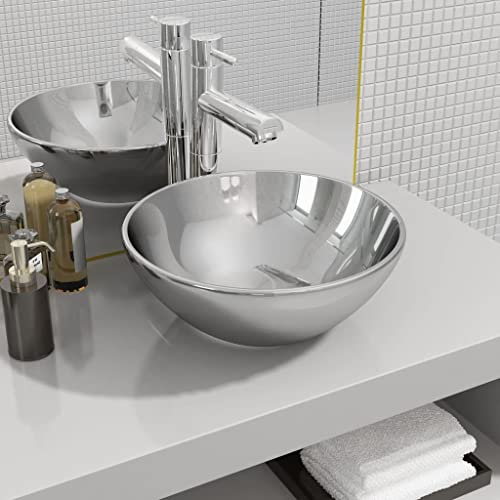 ShGaxin Lavabo, Lavabo sobre Encimera, Lavabo Baño, Muebles De Baño, Mueble Lavabo, 32,5x14 cm cerámica Plateado
