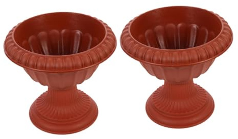 SOLUSTRE 2pcs Classic European Urn Planter Pots, Plastic Flower Vases with Pedestal Base, Rustproof Decorative Patio Pots for Wedding Tabletop Display