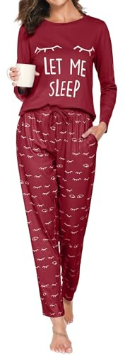 Reliwel Pyjamas för damer Lång bomullspyjamas Winter Överdel och pyjamasbyxor Långärmad Loungewear Nattkläder Hemmakläder Mysig fritidskläder