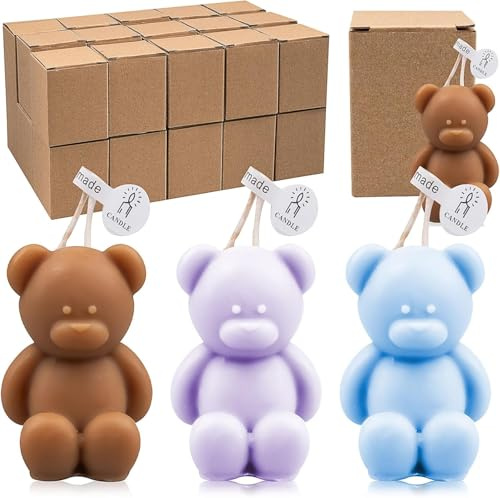 30 candele regalo per ospiti baby shower, candele decorative a forma di orso, regali di nascita, battesimo, compleanno, cera d'api sfusa per festa e decorazione (blu, viola, marrone scuro)