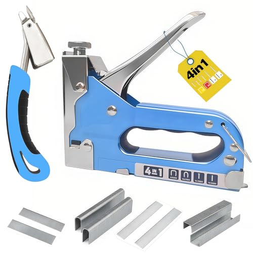 Pistola grapadora resistente 4 en 1 con 2000 grapas, kit de pistola grapadora con quitapuntas, grapadora duradera de acero inoxidable para fijar material, madera, tapicería, valla, muebles, decoración