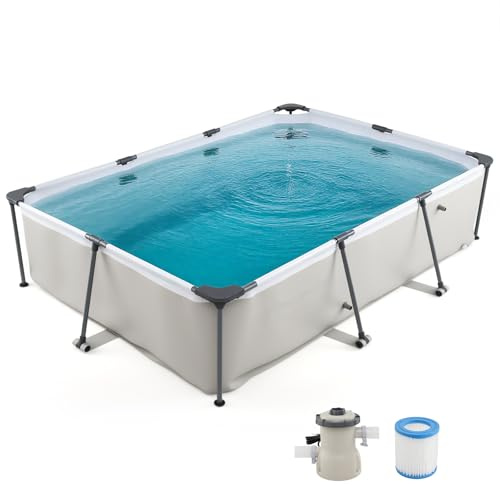 COSTWAY Piscina Desmontable Rectangular, con Bomba de Filtro y Cartucho, Estructura Metálica Antioxidante, Paredes de 3 Capas, Ideal para Familia con Niños y Adultos, Jardín Exterior, 300x207x66cm