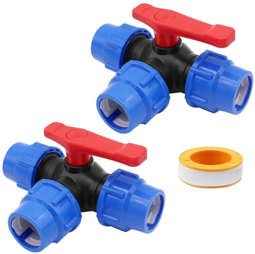 Raccord PP, vanne à boisseau sphérique 3 voies en T avec poignée, connecteur 3 voies pour tuyau PE 25mm, compatible Gardena, vanne à boisseau sphérique pour tuyau PE