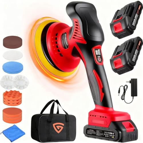 Lucidatrice per auto, batteria a 8 velocità variabili, lucidatrice eccentrica, 5500 giri/min, con batteria da 2 x 21 V, 2,0 Ah, 22 pezzi, mini lucidatrice per auto e rimozione dei graffi