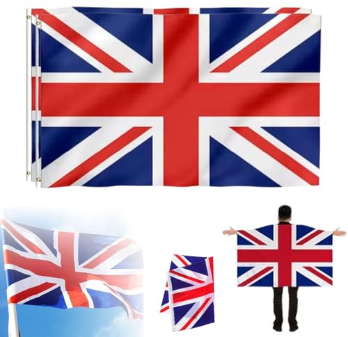 Bandiera della Gran Bretagna del Regno Unito, in poliestere di alta qualità, per interni ed esterni, 9 x 1,5 m, bandiera nazionale britannica (2)
