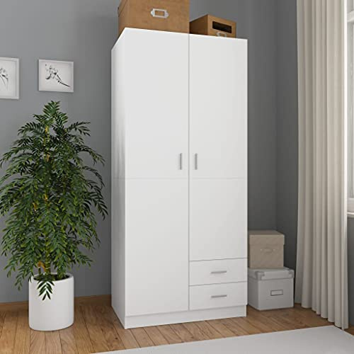 Massbinet Eleganter Kleiderschrank Garderobenschrank mit viel Stauraum - Vielseitiger Schwebetürenschrank Weiß 80x52x180 cm Holzwerkstoff