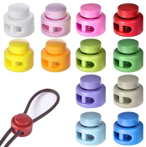 12 StüCk Kordelstopper,Kordelstopper 2 Loch,Farbig Kordelklemme,2-Loch SchlöSser für Kordel,Verschluss SchlöSser für Kordel,Kordelstopper SchnüRsenkel,für Kordelzug-Taschen, Kleidung, RucksäCke