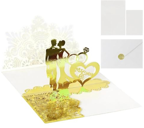 LIUZHUJ Hochzeitskarte Pop Up, Exquisite Hochzeitskarte 3D, Herzdesign Glückwunschkarte Hochzeit, Kreative Hochzeitskarten, für Hochzeit, Verlobung, Jubiläum