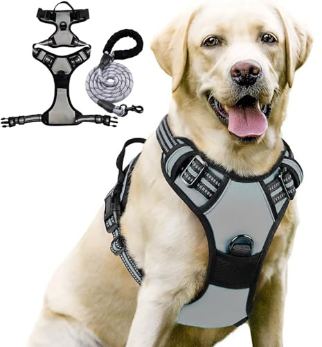 Anti Zieh Geschirr, Hundegeschirr Mittelgroße Hunde, Anti Zug Geschirr Mit Kontrolle, Atmungsaktiv Reflexstreifen Brustgeschirr Sichere Führung Für Kleine Mittlere Grosse Dog Harness (Grau, m)