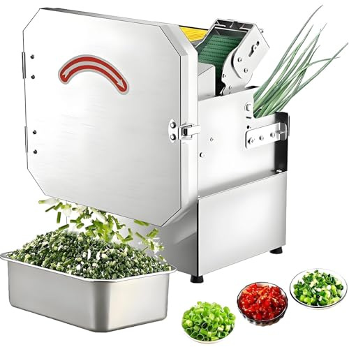 AiODiO Trancheuse électrique pour légumes 200 W, trancheuse à oignons Verts Professionnelle, capacité de 150 kg/h, Acier Inoxydable, épaisseur de Coupe réglable de 1,5 à 35 mm, 700 TR/Min 220V