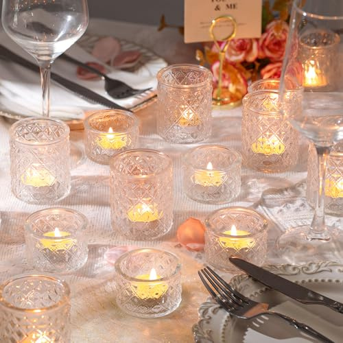 NITIME Assorted Votive Candle Holders Set of 24, Clear Glass Candle Holder in Bulk, Tea Light Holders for Wedding Table Decor, Party & Home Decoration, Fits Standard Votives & Tea Lights