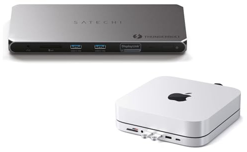 SATECHI Bundle Dock Thunderbolt 4 100W 40Gbps con Hub USB C Stand 6 en 1 para Mac Mini (Plata)