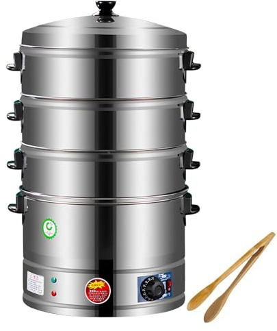 Cuiseur vapeur électrique pour la cuisson à la vapeur électrique en acier inoxydable à 3 niveaux à contrôle thermostatique, chauffage automatique, parfait pour le petit déjeuner (taille : 47 cm