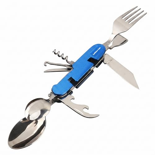 9-in-1 Camping-Besteck Multitool, tragbares Edelstahl-Set | Klappbares Outdoor-Besteck mit Messer, Gabel, Löffel, Korkenzieher & Dosenöffner für Wandern, Backpacking & Picknick