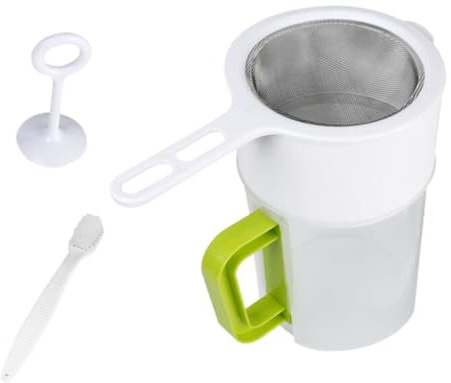 TINEASUR Set da 1 Filtro per Latte di Soia Tazza Colino 1,5l in Plastica Trasparente Resistente, Cucchiaio e Spazzola, per Filtrare Succhi e Alimenti in Cucina