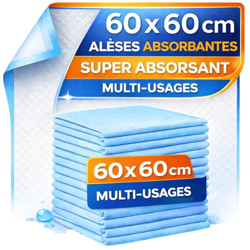 120 Alèses Jetables Ultra Absorbantes – Protection Matelas Imperméable pour Incontinence Adulte, Bébé, Soins Médicaux, Hôpital et Usage Quotidien (60x60cm)