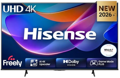 Hisense 55 55A6STUK 4K Ultra HD AI Smart TV with Freely, Netflix, Disney+ and YouTube - AI 4K Upscaler, AI Smooth Motion, Game Mode Plus, Dolby Vision, Voice Control, DTS Virtual: X, Filmmaker Mode