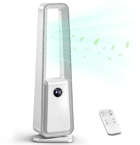 Karl home 35 Bladeless Tower Fan, Portable Floor Fan with Remote Control, LED Display, Adjustable 60° Oscillating, 3 Speeds, 3 Modes & 12H Timer, Ultra-Quiet Cooling Fan for Home Office Bedroom