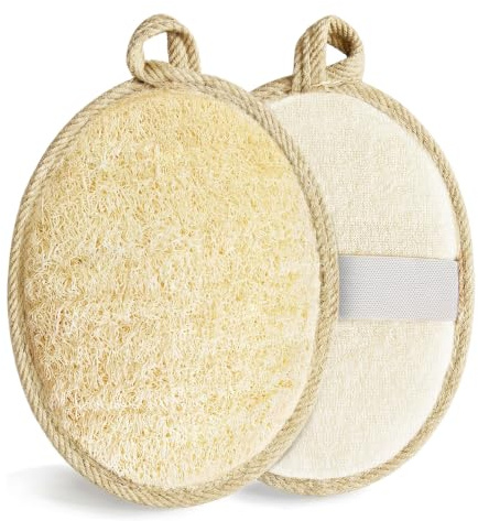 Flintronic 2PCS Éponge Exfoliante pour le Corps, Luffa en FibresVégétales Naturelles, Fleur de Bain Loofah Unisex, pour Exfolier La Peau Nettoyer La Peau Apaisante