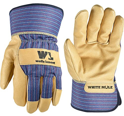 Wells Lamont Men's White Mule Heavy Duty Cowhide Leather Palm Work Gloves, Large (3300L)