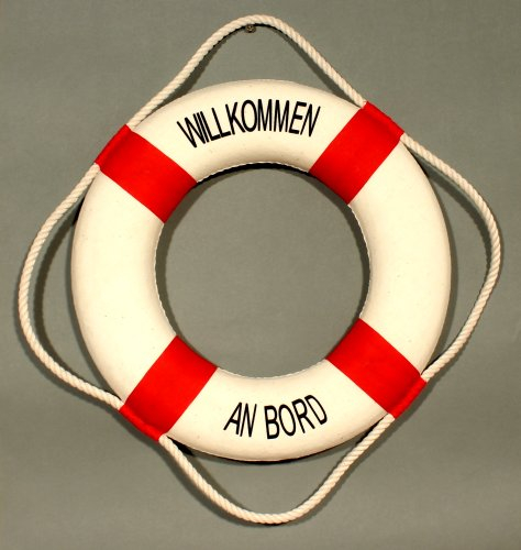 Buddel-Bini Versand Deko Rettungsring rot/weiß Willkommen an Bord 25cm
