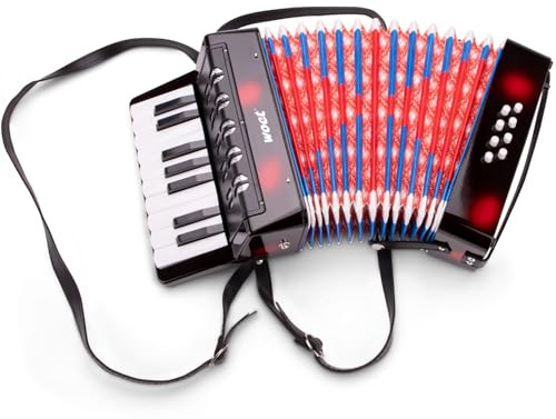 Woet® Svart Leksaksdragspel för Barn, Musikinstrument med Rem, Sångbok och 8 Sånger, Pedagogisk Nybörjarleksak, Musikalisk Utveckling, Kreativt Lärande, Från 3 år