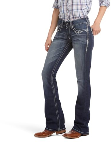 ARIAT R.e.a.l. Mid Rise Stretch Whipstitch Boot Cut Jean, Bleu Marine, 62 Grande Longueur Femme