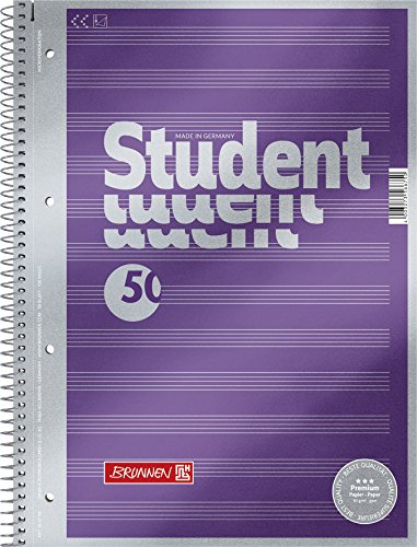 BRUNNEN Collegeblock Premium Student „Noten“ | A4, Lineatur 14, 50 Blatt, violett