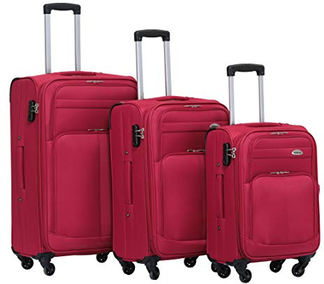 BEIBYE Leichter Stoffkoffer Kofferset Trolley Außentaschen Dehungsfuge mehr Stauraum mit Zahlenschloss (Weinrot, Set)