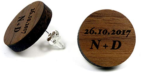 NaturSchatulle Holzohrringe Gravur Holz Ohrstecker 925 Silber personalisierte Individuelle Gravur Holzschmuck Initialien Datum Nussbaum