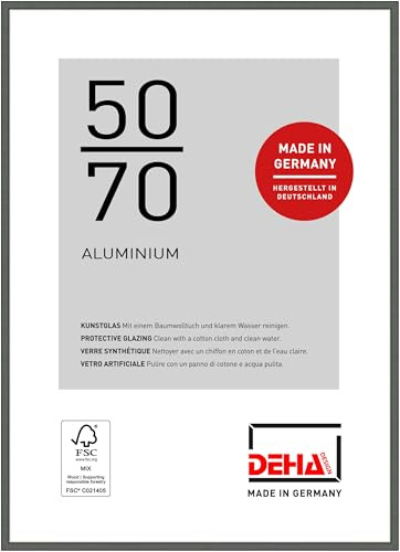 DEHA Design Aluminium Bilderrahmen Boston, 50 x 70 cm, Grau | Aluminium Posterrahmen im Hoch- & Querformat zum Aufhängen Grau glänzend bruchsicheres Kunstglas
