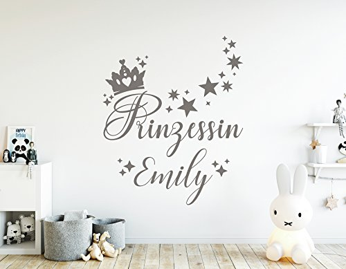 tjapalo® dg-pkm357 Wandtattoo Kinderzimmer mädchen Name Prinzessin Türaufkleber mit Namen (H50 x B38 cm)