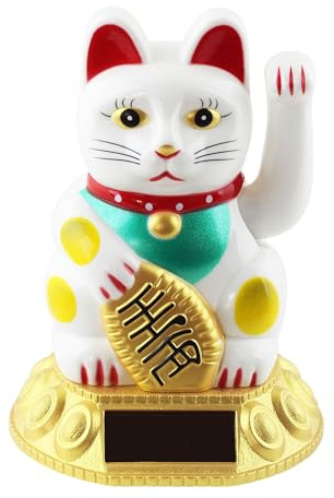 Freak Scene Glückskatze - Maneki-Neko - Winkekatze Solar - runder Sockel - 10,5 cm - weiß