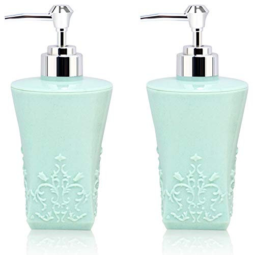 Gresunny 2pcs 400ML dosificador jabón plastico Botella dispensador de jabon Recargable Flor Tallada dispensadores Bomba jabon líquido champú desinfectante Gel de Ducha dosificadores