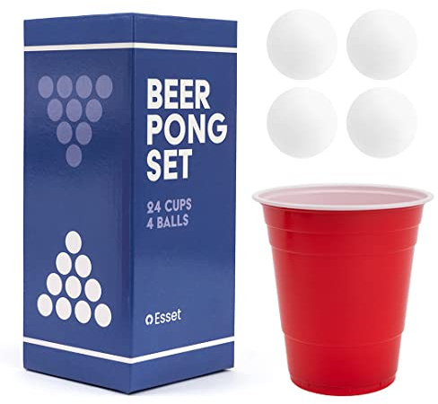 BayView Juego completo de Beer Pong | 24 tazas y 4 bolas | Juego de beber #1 de Estados Unidos, reutilizable