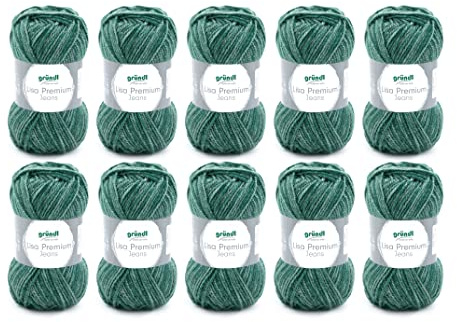 Gründl Lisa Premium Jeans - filato per maglieria e uncinetto (carattere morbido e simile alla lana, lavabile, 100% poliacrilico, 50g/133m, spessore ago: 3,5-4,5, 10x50g) - Verde Bottiglia