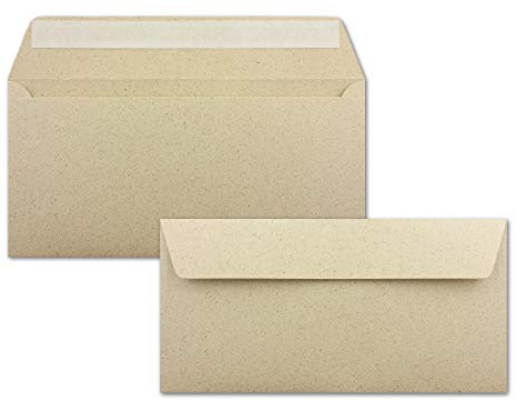 25 DIN Lang Briefumschläge Kraftpapier Ökopapier Umweltpapier aus Graspapier - 11 x 22 cm - 120 g/m² - Haftklebung Umschläge ohne Fenster - Glüxx-Agent
