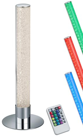 Reality Leuchten LED Tischleuchte Leia R52571100, Metall Chrom, Acryl Kristalleffekt, inkl. 5 Watt LED, Fernbedienung, Farbwechsel, Dimmer
