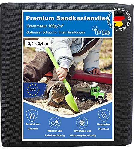 Sandkastenvlies - Premium Sandkastenunterlage 100g /m2 Unkrautvlies für den Sandkasten Besonders Atmungsaktives & Reißfestes Garten Vlies I Sandkastenfolie Bodenvlies für Sand, Kies (2,4 x 2,4m)