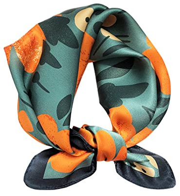 Aufeel Damen-Halstuch aus 100% reiner Maulbeerseide, klein, quadratisch, Seide, Kopftuch, ca. 53 x 53 cm, Dunkelgrün, Small