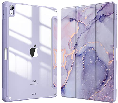 Fintie Hybrid Hülle für iPad Air 11 Zoll, iPad Air 5./4. Generation 10,9 | Schlankes stoßfestes Schutzhülle mit Stifthalter, Transparente Hartschale, Standfunktion für Tippen & Ansehen, Lila Marmor