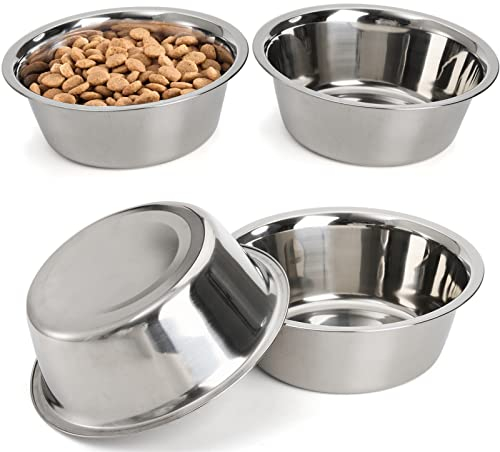 DEAYOU 4 Pack Stainless Steel Dog and Cat Bowl, Metal Food and Water Dish, 21cm Basic Pet Feed Bowl for Large Medium Small Dog, 1.3L Replacement Bowl for Elevated Stand, Kitten, Puppy, Dishwasher Safe