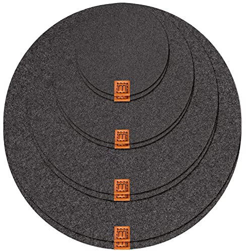 MIQIO® Design Filz Untersetzer rund für Vasen BZW Getränkeuntersetzer - 8er Set - 10 cm/ 15cm / 20 cm / 25cm - Filzuntersetzer in dunkelgrau für Getränke, Tassen, Bar, Glas - Premium Tischuntersetzer