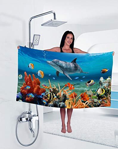 Tomifine Strandtücher Ozean Tier Strandtuch Microfaser Gross Strandhandtuch Erwachsene & Kinder Sommer Badetuch für Reise Strand Schwimmen (100 x 200 cm,Delfin a)
