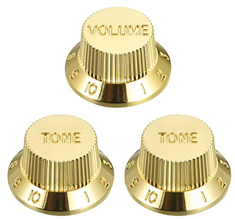sourcing map Top Hat Gitarre Glockenknöpfe 6mm Innendurchm. 2 Volume 2 Tone Drehzahlregler Knöpfe für E Gitarre Ersatz Kunststoff Gold Ton